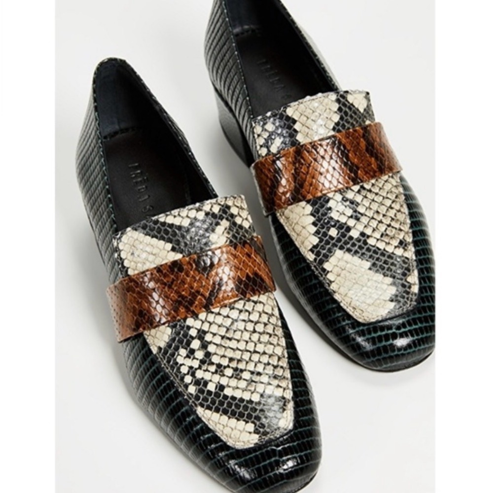Freda Salvador Black, Brown & Cream Snakeskin Loafers